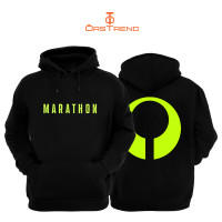 Marathon Baskılı 3 İplik Unisex Siyah Kapişonlu Sweatshirt