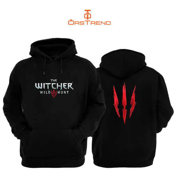 Witcher 3 Baskılı 3 İplik Unisex Siyah Kapişonlu Sweatshirt