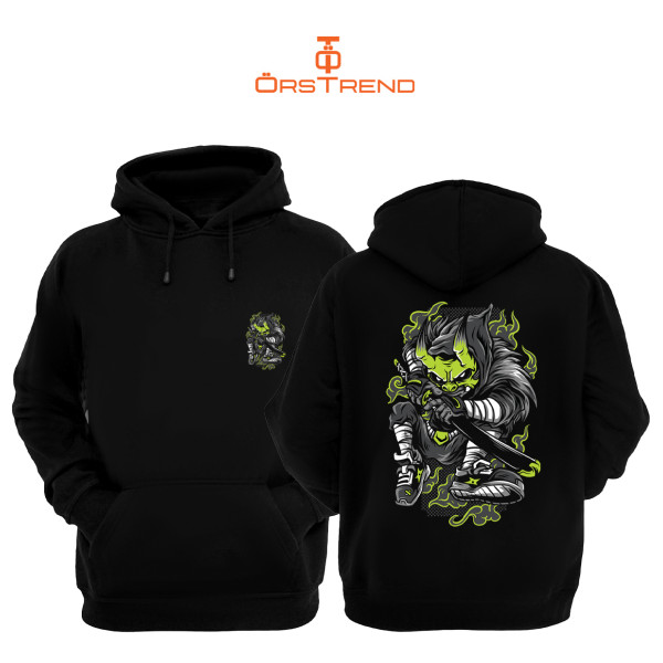 Ninja Bull Baskılı 3 İplik Unisex Siyah Kapişonlu Sweatshirt