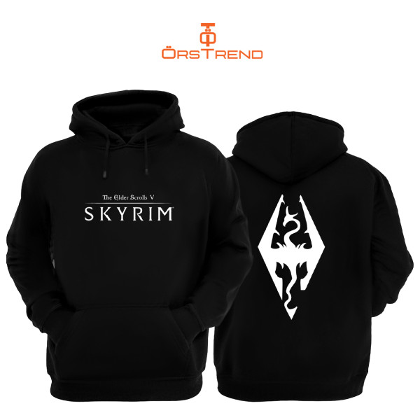Skyrim Elder Scrolls Baskılı 3 Iplik Unisex Siyah Kapişonlu Sweatshirt